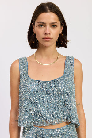 Sleeveless Square Neck Sequin Top