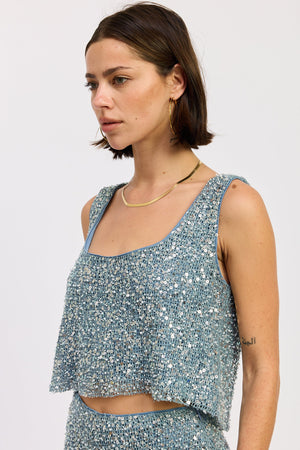 Sleeveless Square Neck Sequin Top