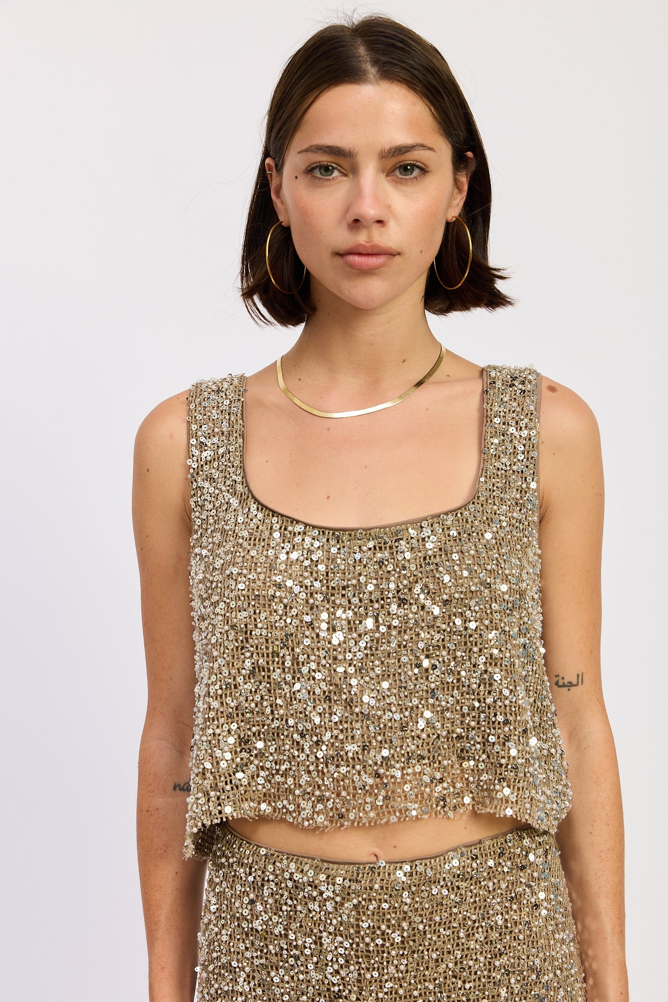 Sleeveless Square Neck Sequin Top