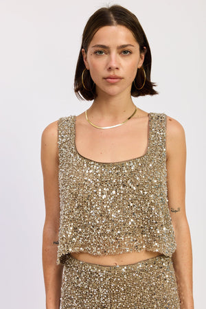 Sleeveless Square Neck Sequin Top