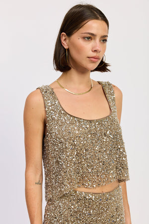 Sleeveless Square Neck Sequin Top