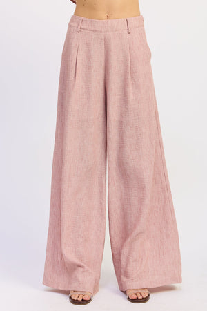 Wide Leg Linen Pants With Chain Belt