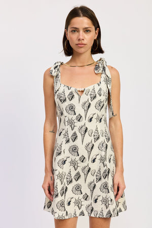 Square Neck Fitted Mini Dress With Tie Straps