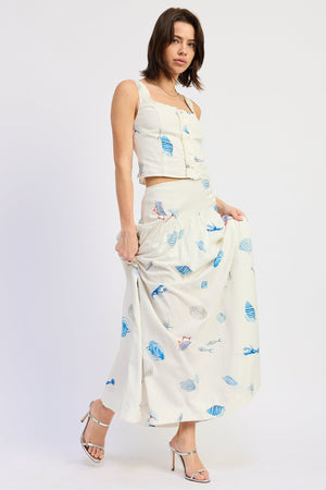 Shell Print Linen Ruffled Tank