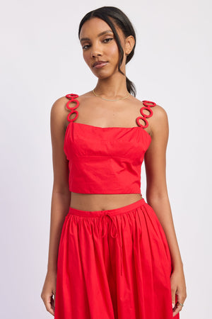 Ring Strap Cropped Top - Red or White