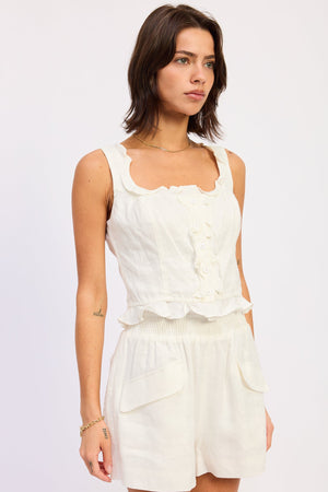 Ruffle Sleeveless Top - Red, Off White