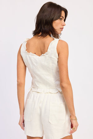 Ruffle Sleeveless Top - Red, Off White