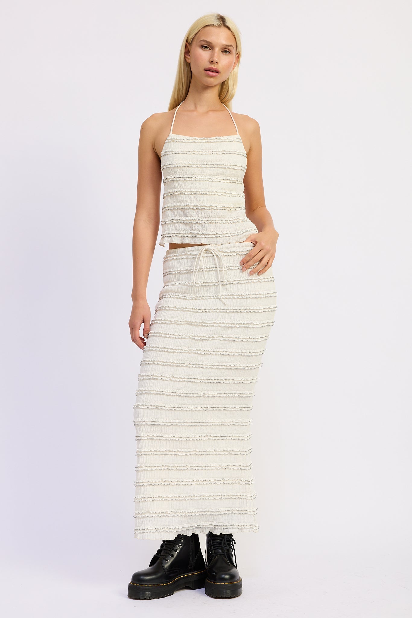 Low Rise Ruffle Maxi Skirt