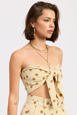 Front Tie Polka Dot Scarf Crop Top