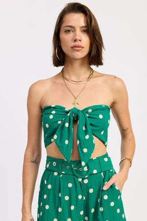 Front Tie Polka Dot Scarf Crop Top