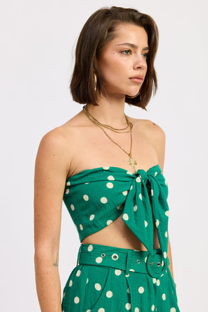 Front Tie Polka Dot Scarf Crop Top