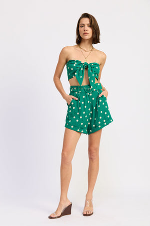 Front Tie Polka Dot Scarf Crop Top