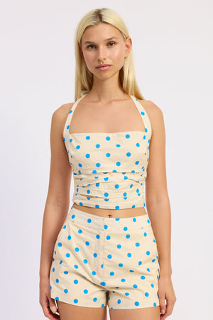 Poplin Polka Dot Midi Waist Shorts - Ivory/Blue or Off White/Black