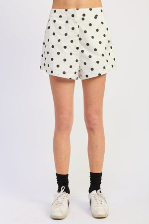 Poplin Polka Dot Midi Waist Shorts - Ivory/Blue or Off White/Black