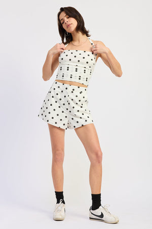 Poplin Polka Dot Midi Waist Shorts - Ivory/Blue or Off White/Black