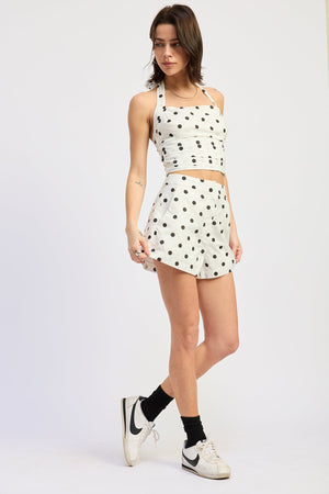 Poplin Polka Dot Midi Waist Shorts - Ivory/Blue or Off White/Black