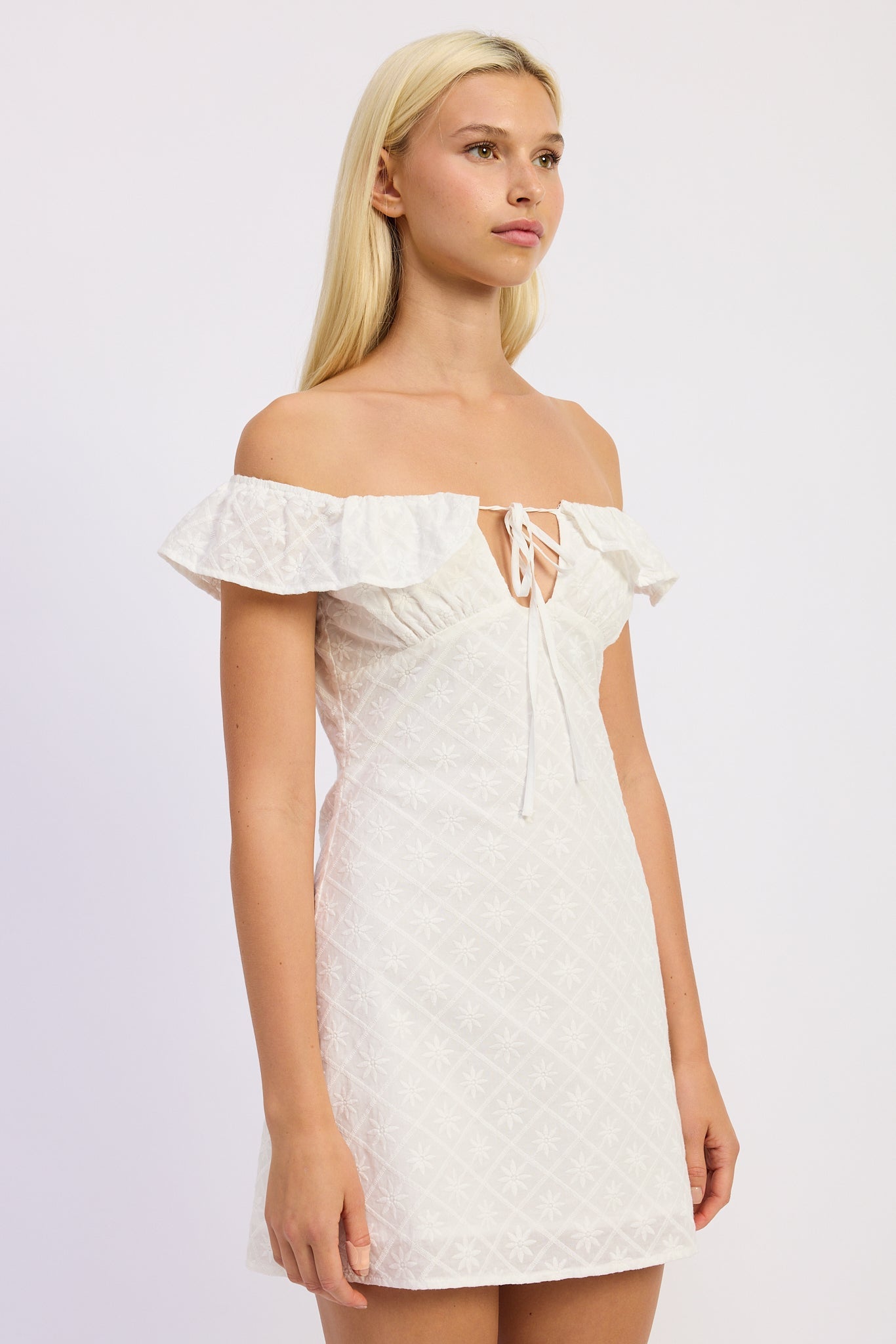 Off Shoulder Embroidered Mini Dress