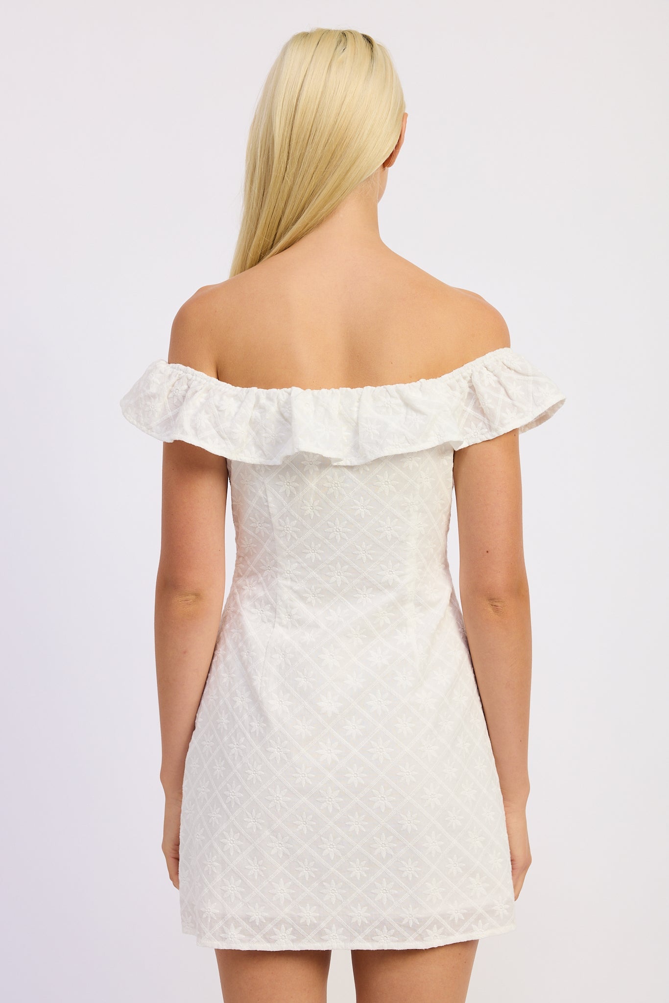 cutest icon white embroidered off the shoulder mini dress Lulus Cutest Icon White Embroidered Off-the-Shoulder Mini Dress Size Medium