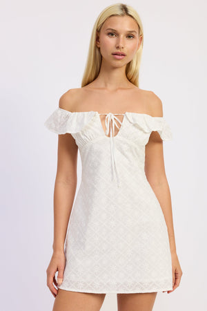 Off Shoulder Embroidered Mini Dress