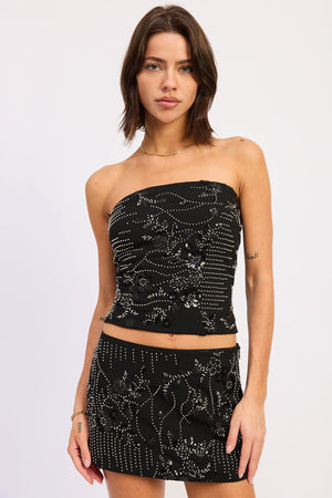 Beaded Sequin Tube Top - Orange, Black or Ivory