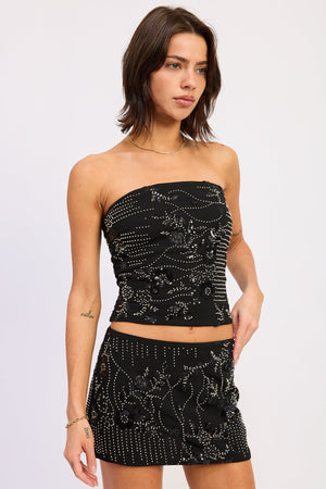 Beaded Sequin Tube Top - Orange, Black or Ivory