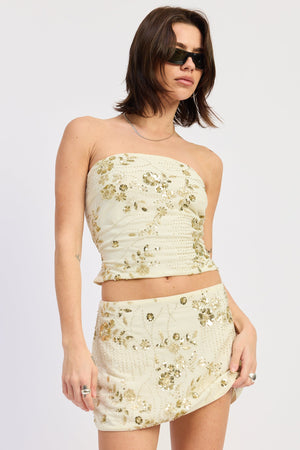 Beaded Sequin Tube Top - Orange, Black or Ivory