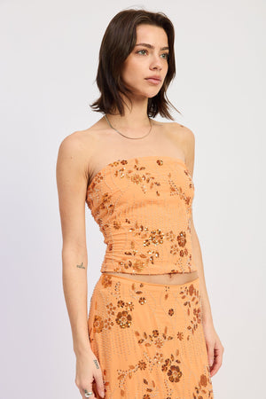 Beaded Sequin Tube Top - Orange, Black or Ivory