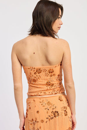 Beaded Sequin Tube Top - Orange, Black or Ivory