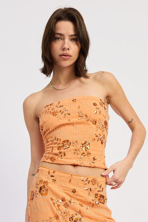 Beaded Sequin Tube Top - Orange, Black or Ivory