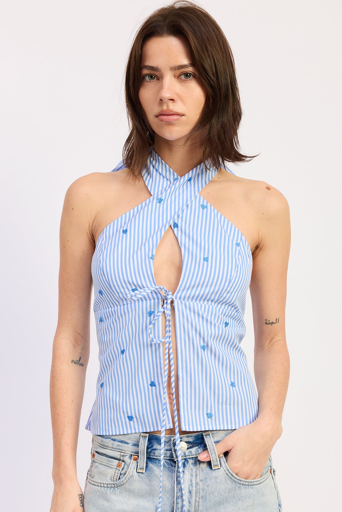 Crossed Halter Tie Top