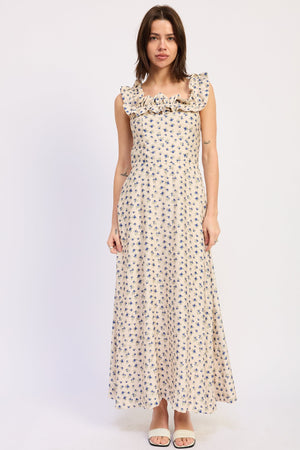 Ruffled Neckline Maxi Dress