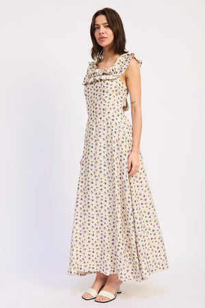Ruffled Neckline Maxi Dress