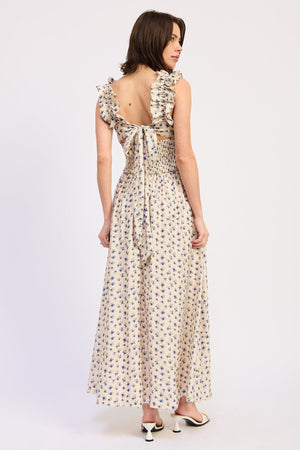 Ruffled Neckline Maxi Dress