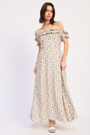 Ruffled Neckline Maxi Dress