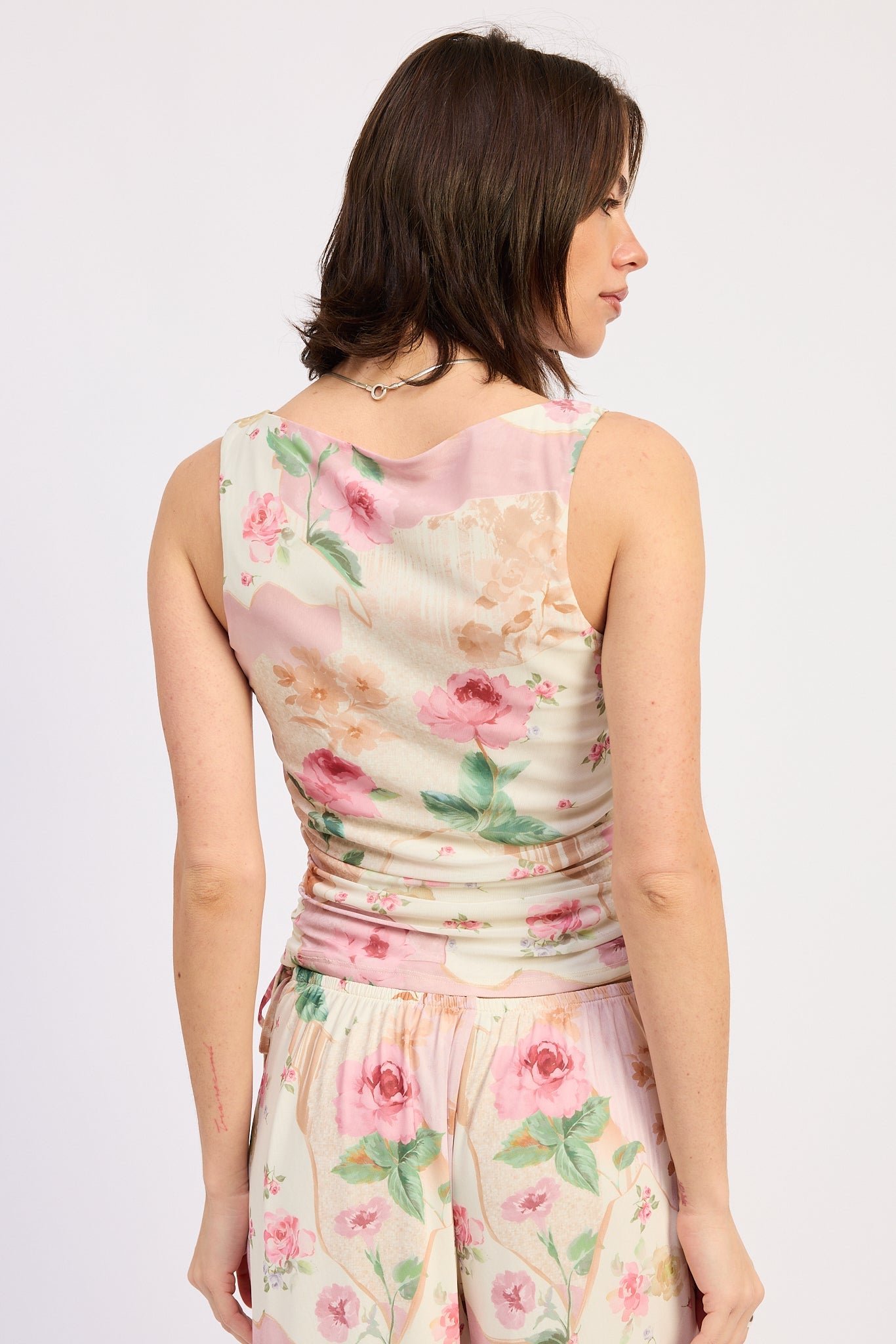 Sleeveless Boat Neck Top With Side Shirring