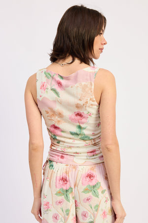Sleeveless Boat Neck Top With Side Shirring