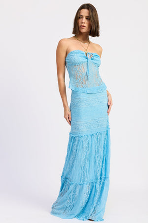 Keyhole Strapless Top With Front Tie - Baby Blue, Yellow, Burgundy, Ivory, Black