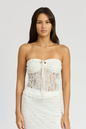 Keyhole Strapless Top With Front Tie - Baby Blue, Yellow, Burgundy, Ivory, Black