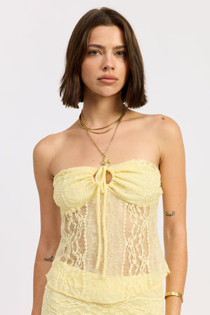 Keyhole Strapless Top With Front Tie - Baby Blue, Yellow, Burgundy, Ivory, Black