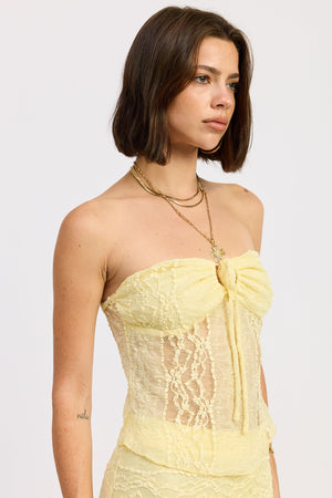 Keyhole Strapless Top With Front Tie - Baby Blue, Yellow, Burgundy, Ivory, Black