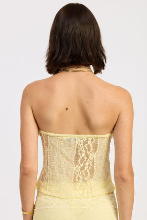 Keyhole Strapless Top With Front Tie - Baby Blue, Yellow, Burgundy, Ivory, Black