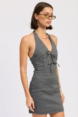 Halter Mini Gingham Dress