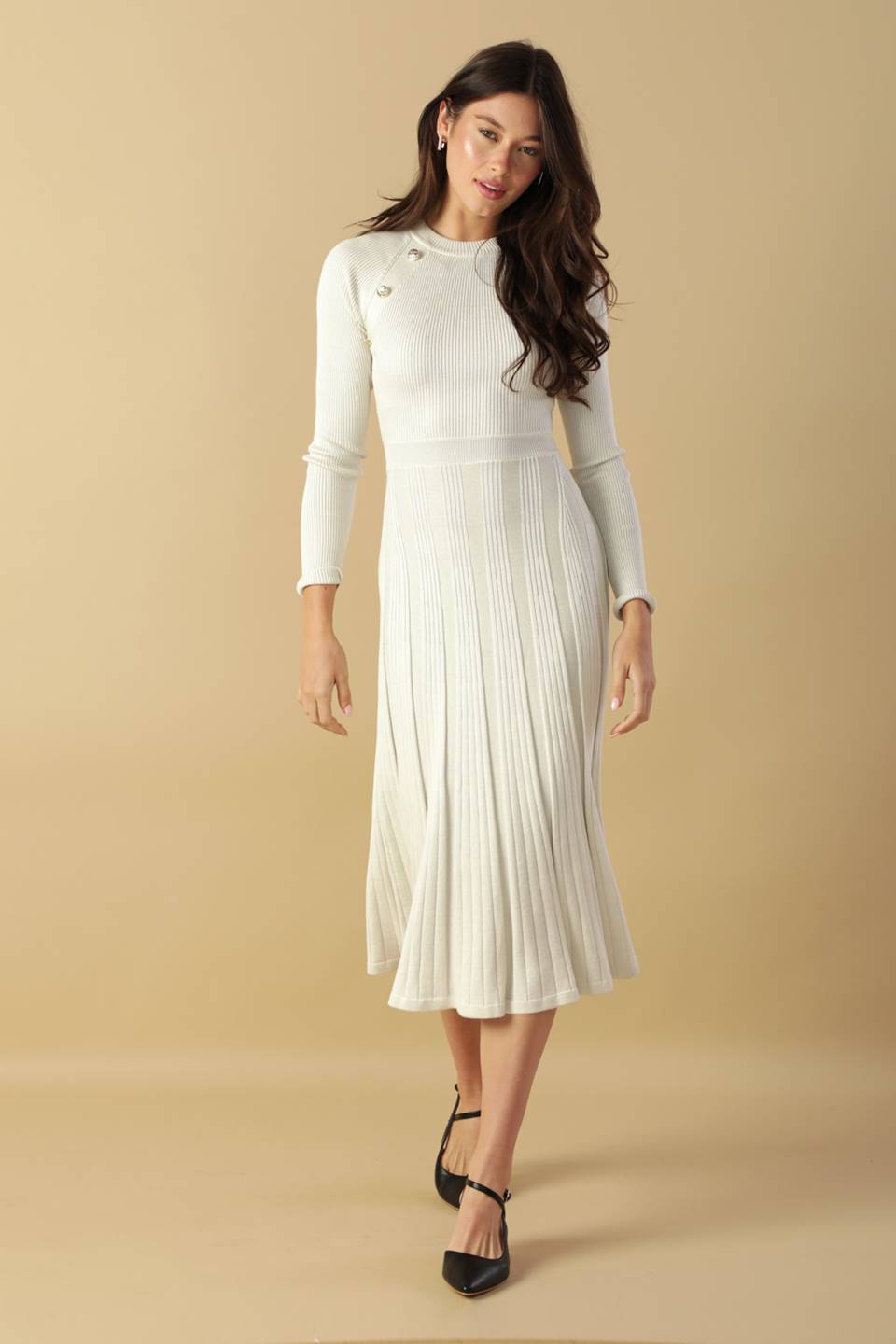 HIGH STANDARDS SWEATER MIDI DRESS L FLYING TOMATO CREAM METALLIC / L