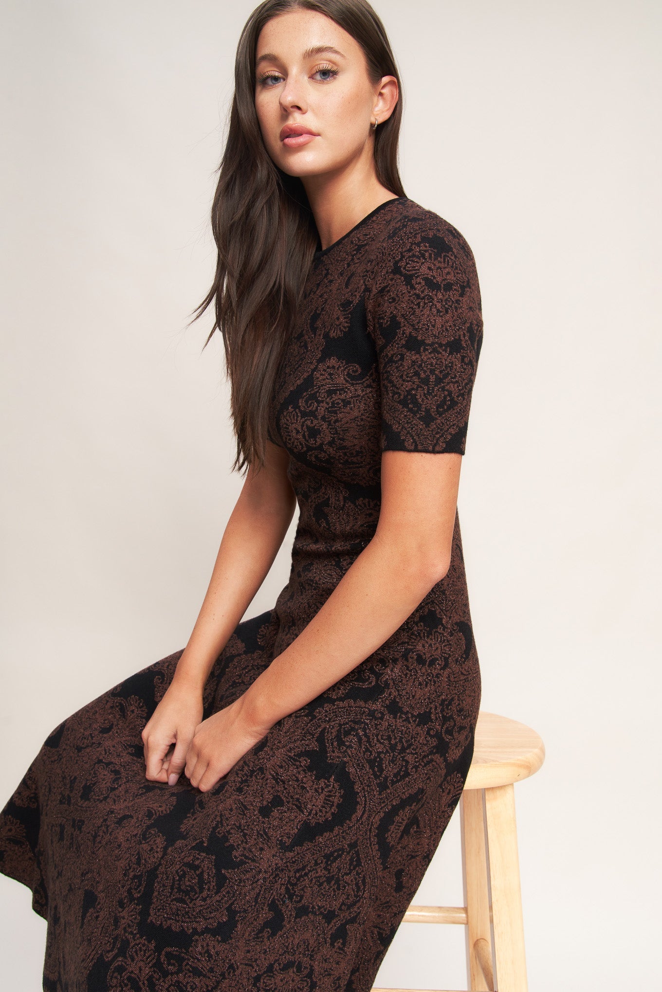 Gothic Muse Jacquard Sweater Midi Dress Black / S Gothic Muse Jacquard Sweater Midi Dress Black / S