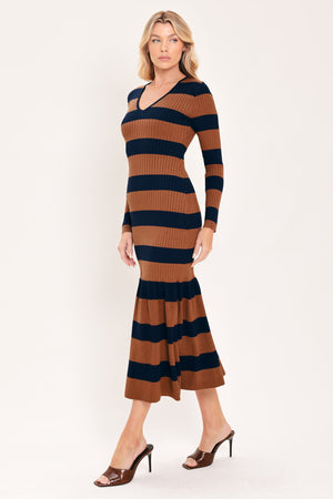 COGNAC NAVY RHYTHM SWEATER KNIT MIDI MERMAID DRESS
