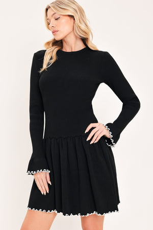 NOIR TRIM SWEETHEART SWEATER MINI DRESS