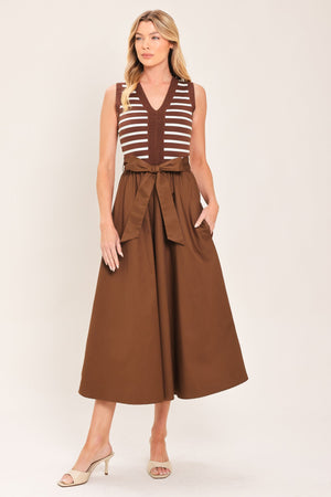 ESPRESSO SAILOR SWEATER WOVEN MIDI DRESS