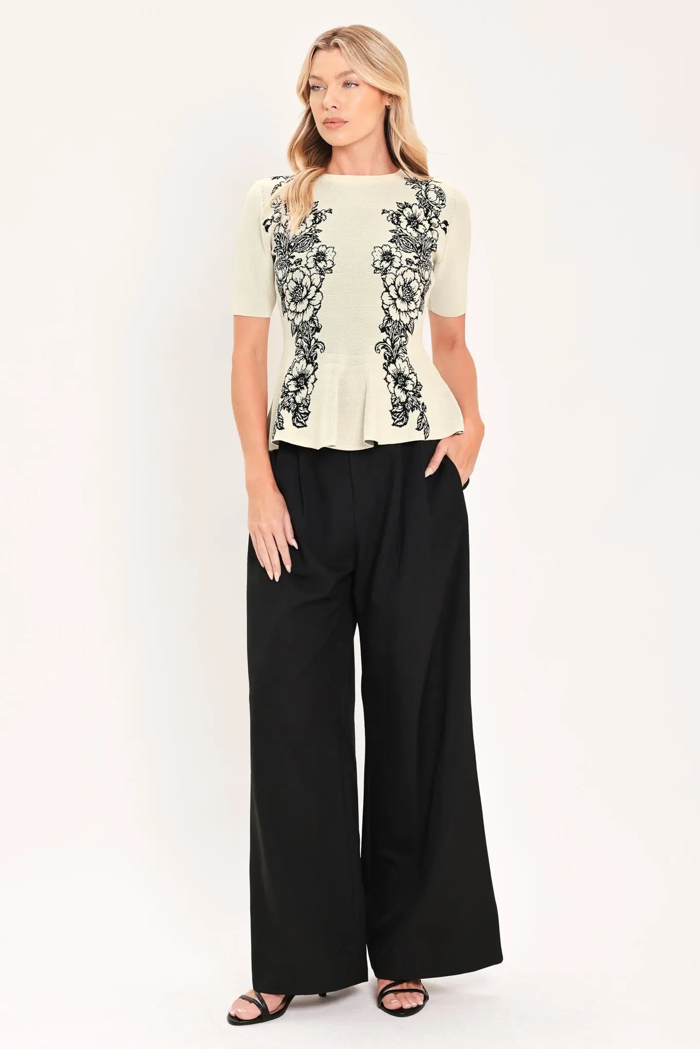 NOIR FLORA CONTOUR JACQUARD SWEATER TOP