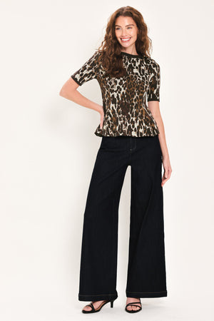 WILDLY POLISHED LEOPARD PEPLUM SWEATER TOP
