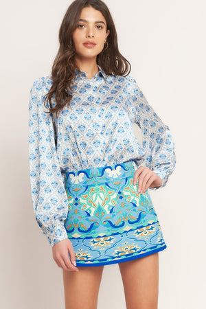 MOROCCAN MUSE BLUE WOVEN TOP